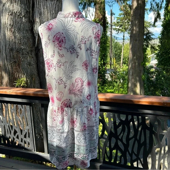 Women’s Floral Boho Print Button Down Collared Short Sleeve Dress / Size Medium - Picture 2 of 6